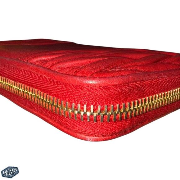 Miu Miu Matelassé Red/Gold Leather Zip-Around Long Wallet ❤️ Luxurious Texture - Picture 7 of 16